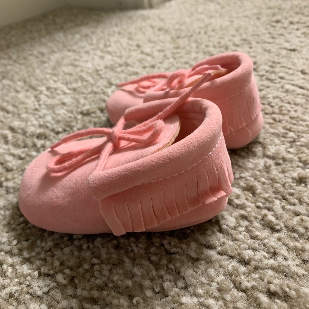 Baby girl pink moccasins 0-3 mo